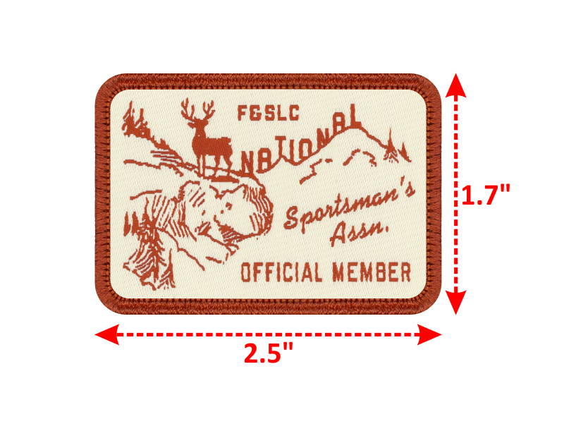 F and SLC National Sportsmans Assn Official member patch with red color inside and outlines Sportsmans Association